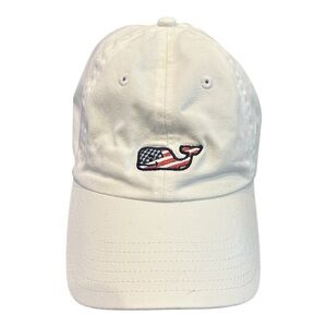 Vineyard Vines White Cap with Flag Whale Logo adjustable sizing